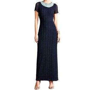 Anthropologie Brand M VK by Korovilas Blue Backless Beaded Collar Maxi Dress